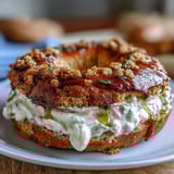 Honey whole wheat protein bagels with fluffy yogurt dip, golden and chewy, perfect for a healthy breakfast or snack.