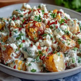 Elote Potato Salad, a vibrant vegetarian side dish with cotija cheese.