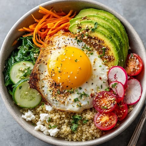 Colorful West Coast Avocado Toast Breakfast Bowl featuring sliced avocado, crisp greens, and everything seasoning.