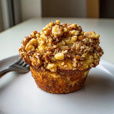 Warm, fluffy Ricotta Walnut Crunch Muffins sprinkled with coarse sugar, perfect for weekend brunch.