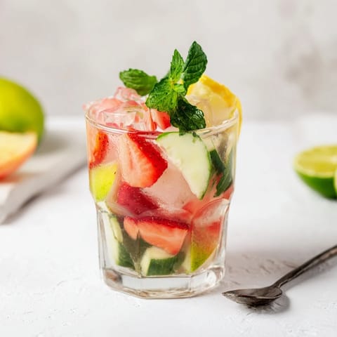 Colorful chilled mocktails featuring strawberry syrup and fresh citrus slices in glasses.  