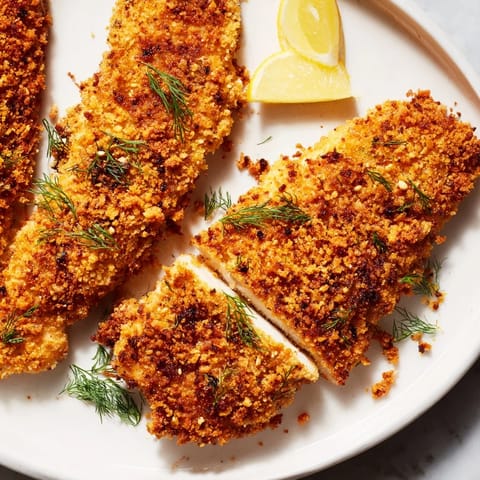 Crispy pan-fried Pickle-Brined Chicken Cutlets with a vibrant, flavorful pickle and breadcrumb crust await.