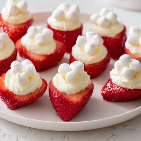 These adorable Air Fryer Santa Hat Strawberries boast a white chocolate trim and marshmallow pompom.