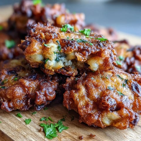 Golden, crispy Black-Eyed Pea Fritters rest on a white plate, ready for dipping into a cool yogurt sauce.  