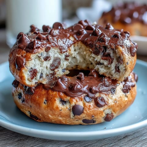 Soft, chewy chocolate chip protein bagels with golden crust, perfect for a high-protein breakfast or post-workout snack.