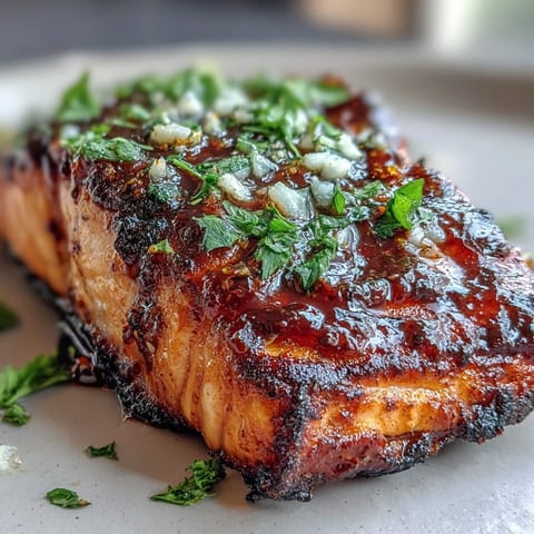Juicy grilled salmon served with sweet and tangy strawberry salsa, perfect for a light, healthy meal.