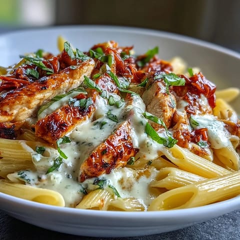 Creamy tomato basil chicken pasta, a comforting dish with tender chicken and rich sauce.