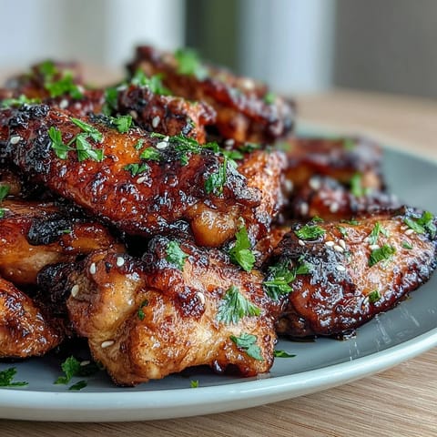 Juicy watermelon glazed chicken wings glistening, ready for a summer barbecue.
