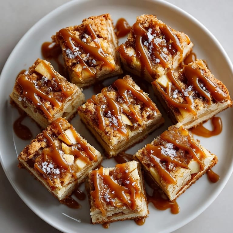 Freshly baked Salted Caramel Apple Pie Bars cooling on wire rack, ready to slice and serve.