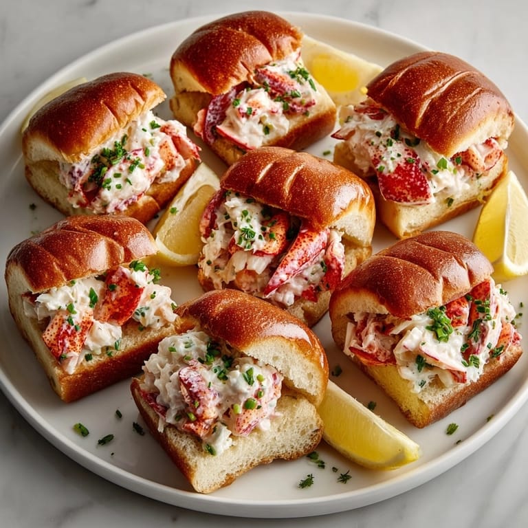 Close-up of Lobster Roll Sliders with Lemon-Herb Aioli, glistening with herbs and toasted buns.