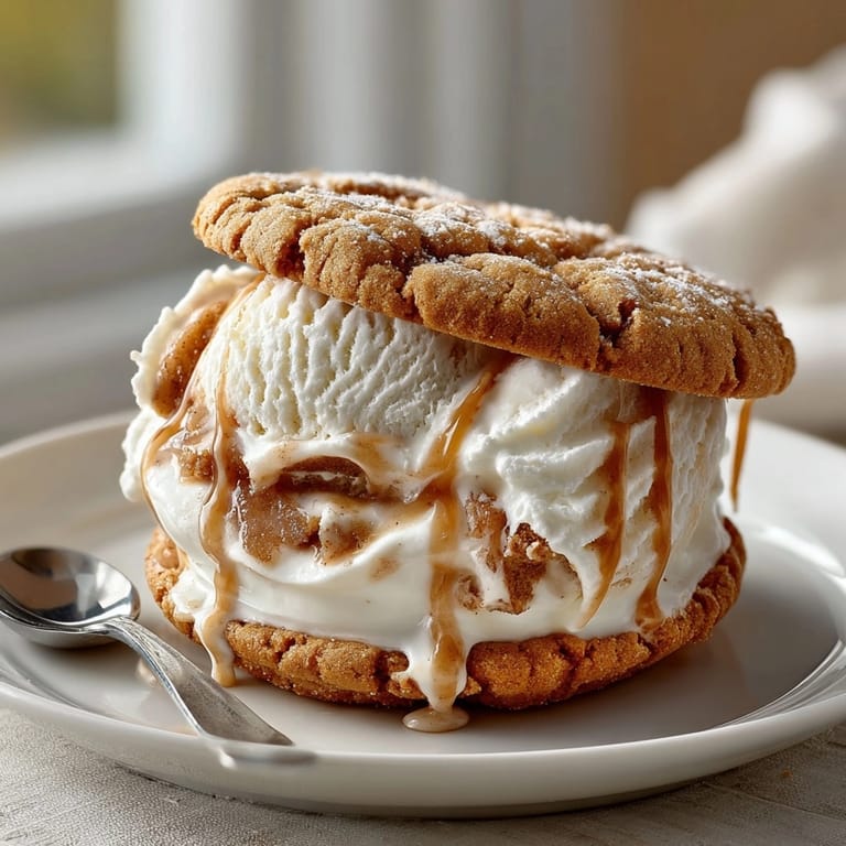Closeup of All-American Apple Pie Rebel Float Ice Cream Sandwiches with sparkling root beer syrup and soft sugar cookies.