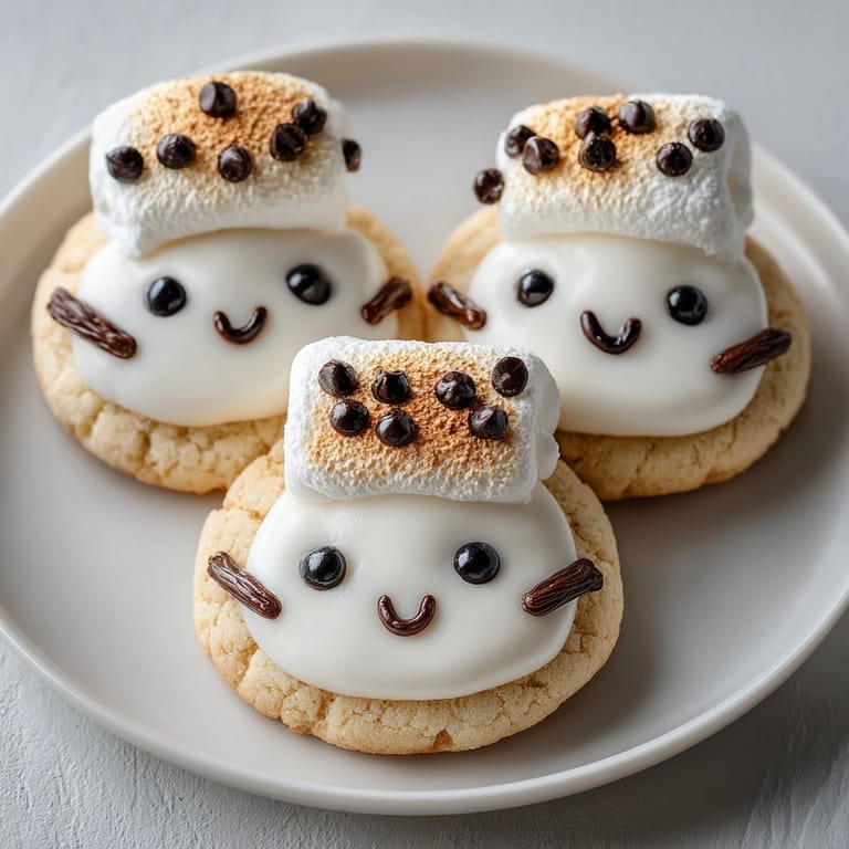 Sweet Melted Snowman Sugar Cookies glistening with white icing, ready to enjoy with cocoa.