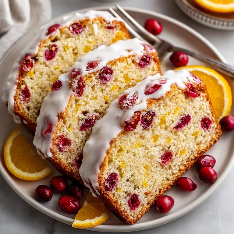 Fragrant cranberry orange loaf next to steaming mugs, perfect for a cozy morning brunch.
