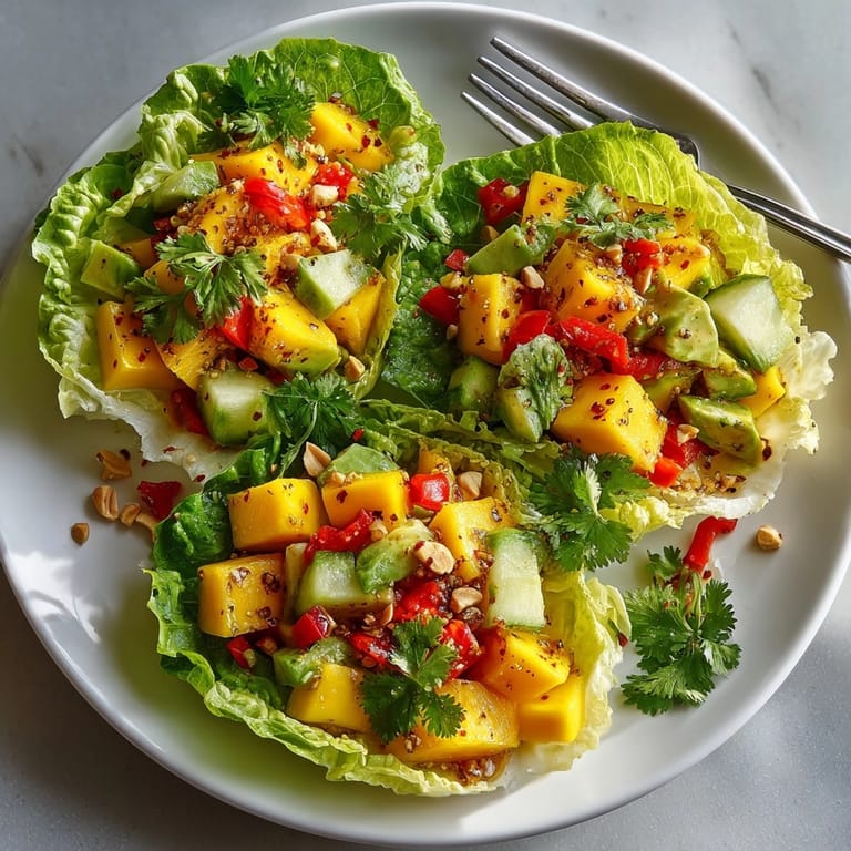 Close-up of vibrant Thai Mango Avocado Salad Cups filled with juicy mango and creamy avocado mix