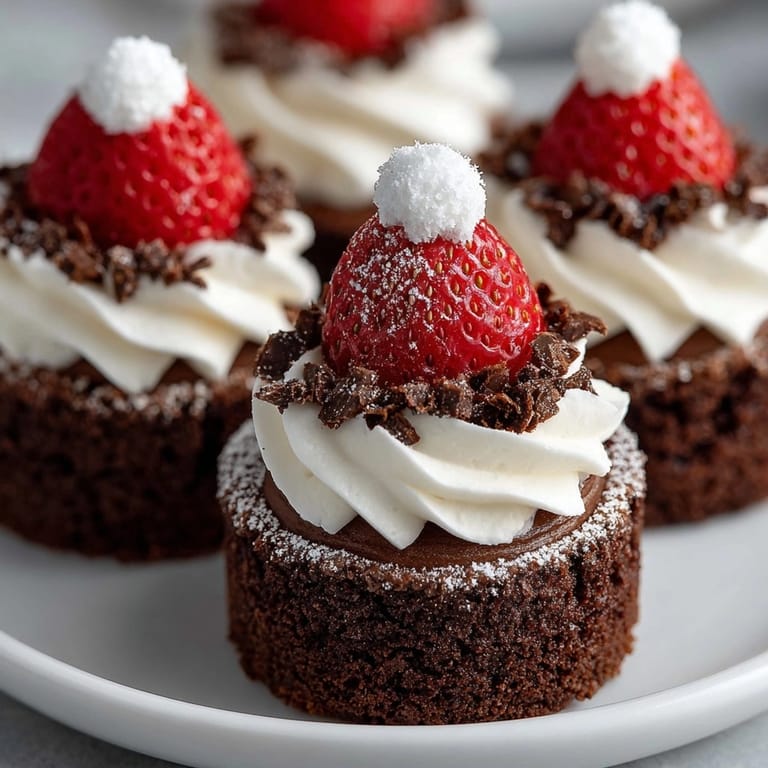 Homemade Santa Hat Brownie Bites offer a sweet, rich brownie and creamy bite.