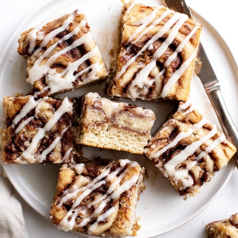 Chewy cinnamon roll cookie bars baked to golden perfection, topped with sugary swirl delight.
