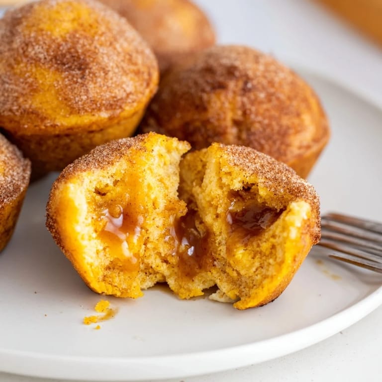 Warm chai caramel pumpkin muffin balls, perfect for cozy breakfast or delightful dessert treats.