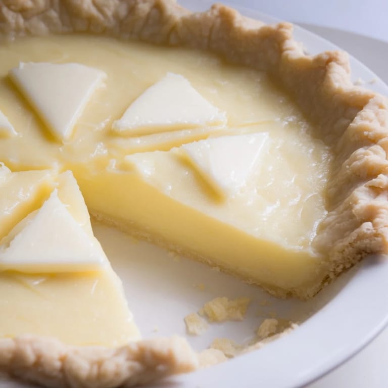 Golden brown water pie with a smooth filling, a simple and comforting dessert.