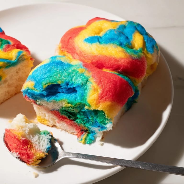 Vibrant rainbow cloud bread, light texture perfect for parties or festive treats.  