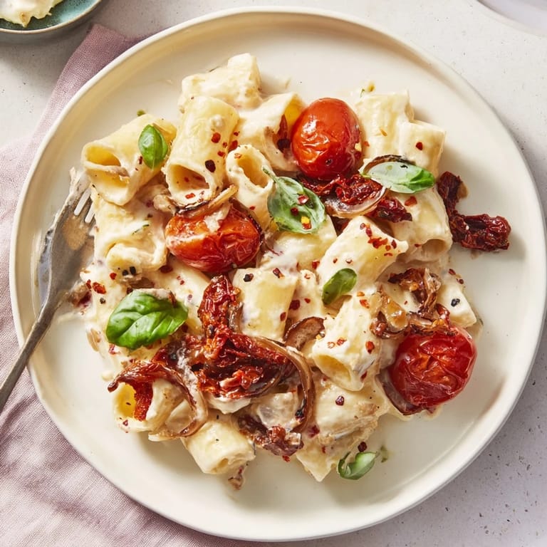 Savory Baked Feta Pasta featuring rich flavors and a colorful, appetizing presentation.