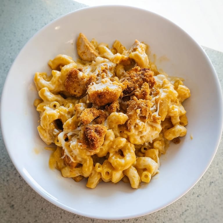 Mouthwatering Classic Mac & Cheese with BBQ Chicken, perfect for family dinner gatherings.