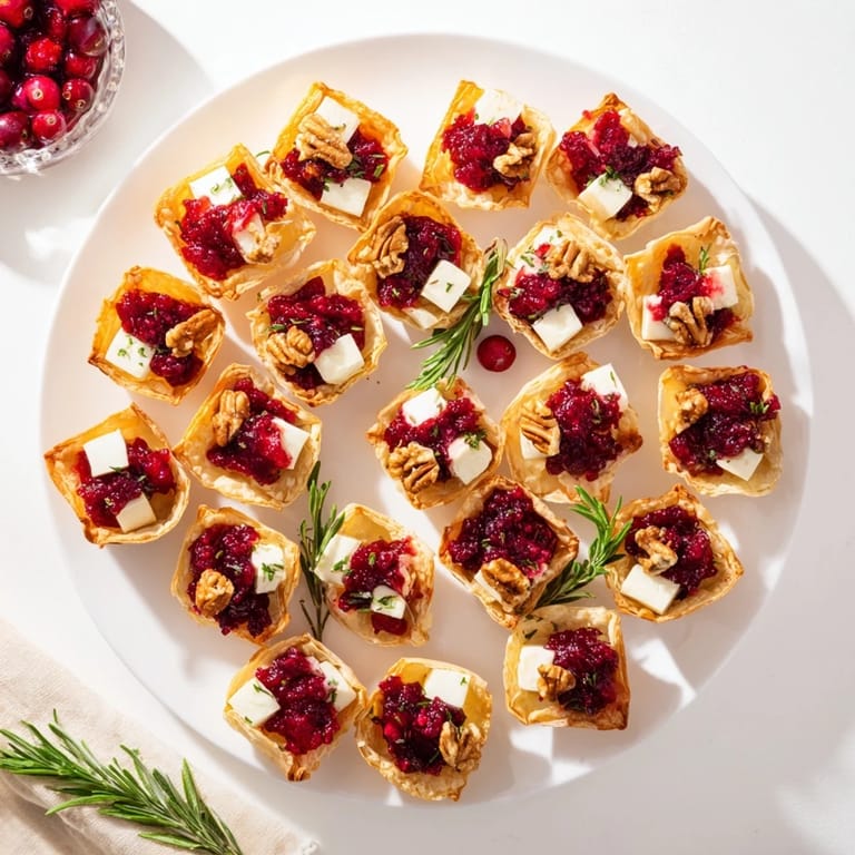 Melted Brie and jewel-toned cranberry sauce filling these delightful Cranberry Brie Bites, ready to enjoy.