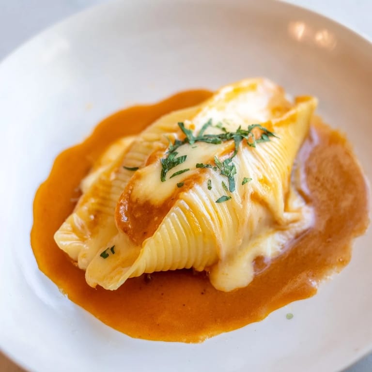 Delicious Pumpkin & Gouda Stuffed Shells recipe with a rich brown butter sage sauce, perfect for family dinners.