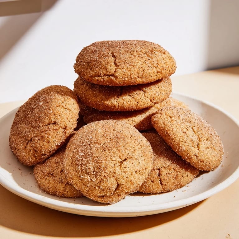 A close-up of freshly baked Express Gingerbread Latte Cookies, showing their crinkled tops and sugared coating.