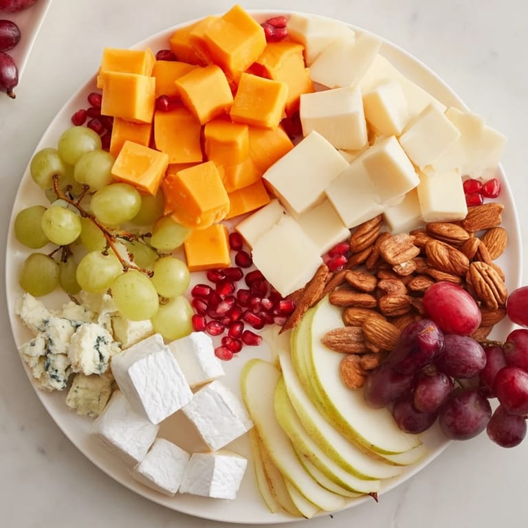 Delicious Winter Wonderland Grazing Tray for holiday gatherings, showcasing colorful fruits, nuts, and amazing cheeses.
