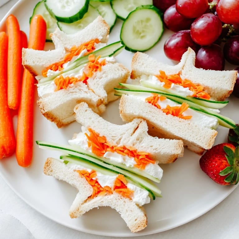 A close-up of a Beach Day Starfish snack platter: star sandwiches and colorful snacks invite enjoyment.