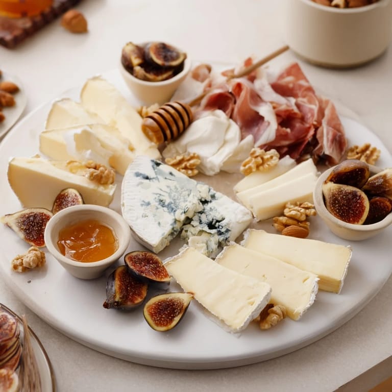 Beautifully arranged Plateau des Rois Mages Gourmand, perfect for sharing, features dried fruits, nuts, and honey.