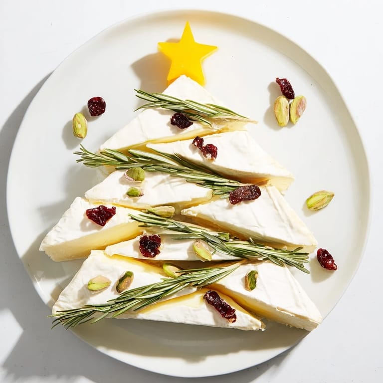 This Simple Brie Triangle Cheese Tree appetizer looks delicious, ready to serve with crackers and honey.