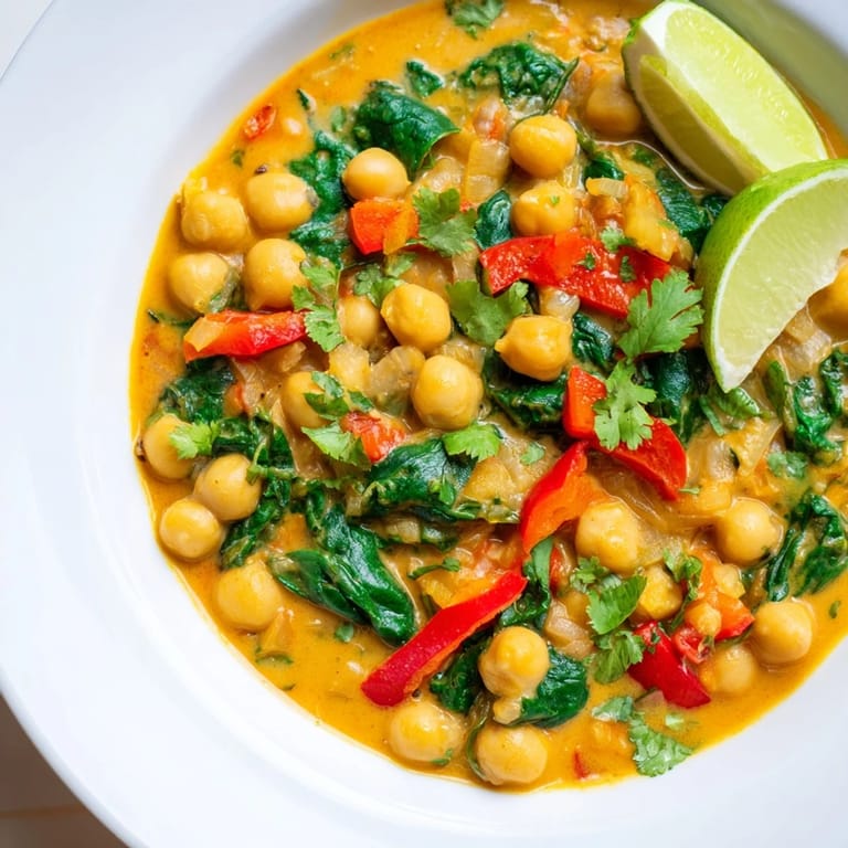 A close-up of a rich, aromatic Chickpea Curry, perfect with a side of fluffy rice.
