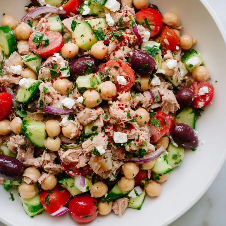 This light and healthy Tuna Chickpea Salad is a quick, vibrant lunch option that's satisfying!