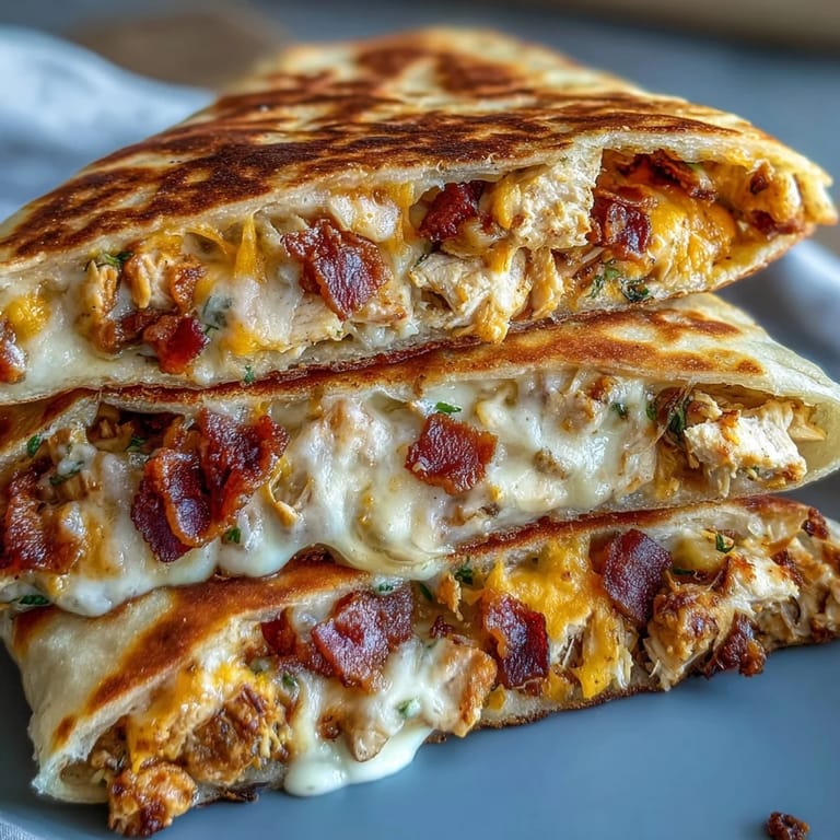 Freshly sliced wedges of Ranch Crack Chicken Stuffed Naan revealing savory filling