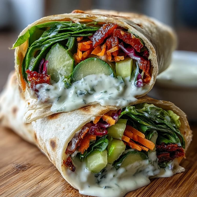 Wholesome veggie wraps featuring lemon aioli, layered with colorful bell peppers, shredded carrots, and creamy avocado slices.