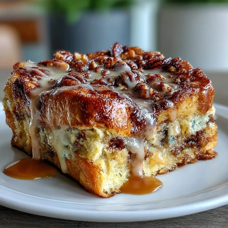 Layers of buttery brioche soaked in rich vanilla custard, baked to perfection and drizzled with sweet icing, inspired by the flavors of a traditional King Cake.