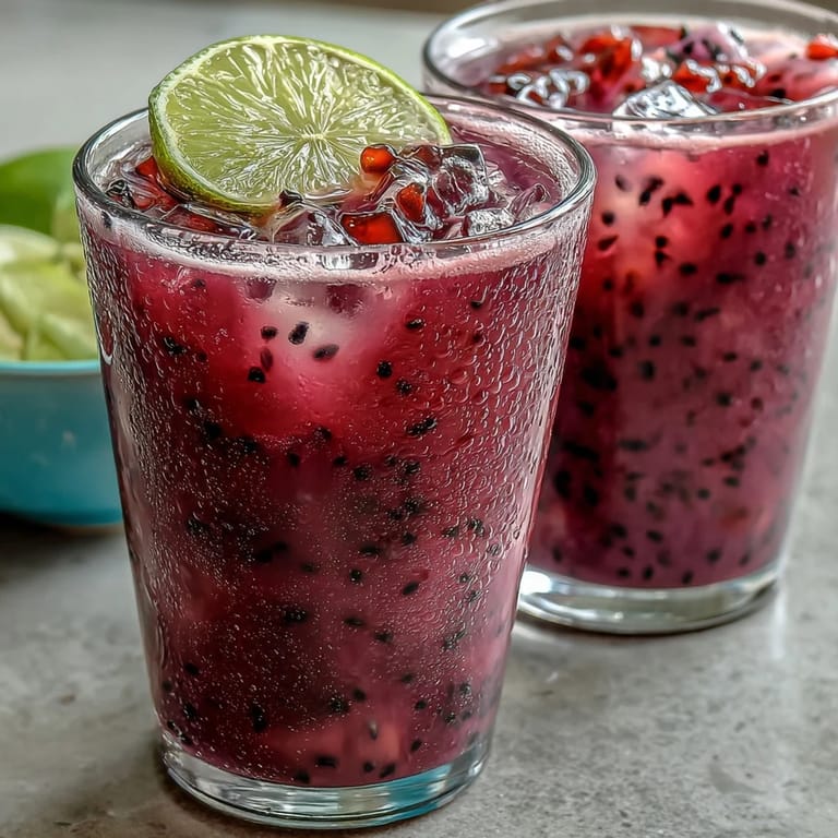 Vibrant pink dragon drink refresher blending dragon fruit, strawberries, and coconut milk for a naturally sweet, dairy-free tropical treat.