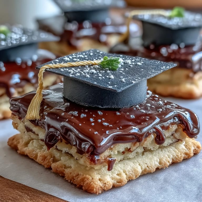 Close-up of Easy Graduation Cookies with Fondant Mortarboard, featuring smooth black fondant caps and tiny yellow fondant tassels for a celebratory look.