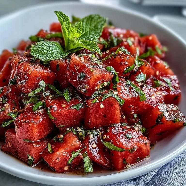 Bright, chilled watermelon chili lime salad ready for a hot summer day.