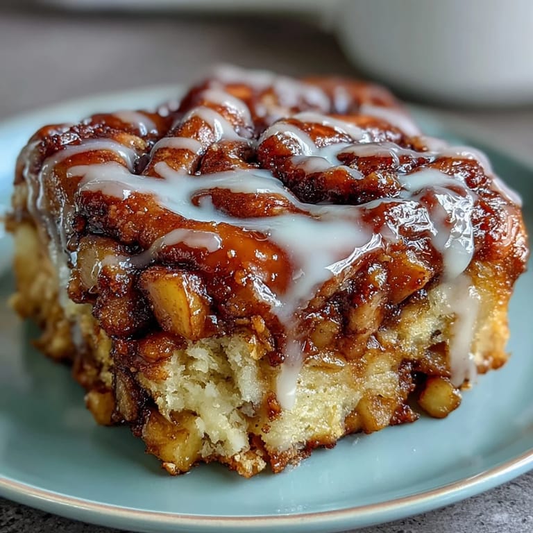 Golden brown Peach Cobbler Cinnamon Roll Casserole, ready for serving.