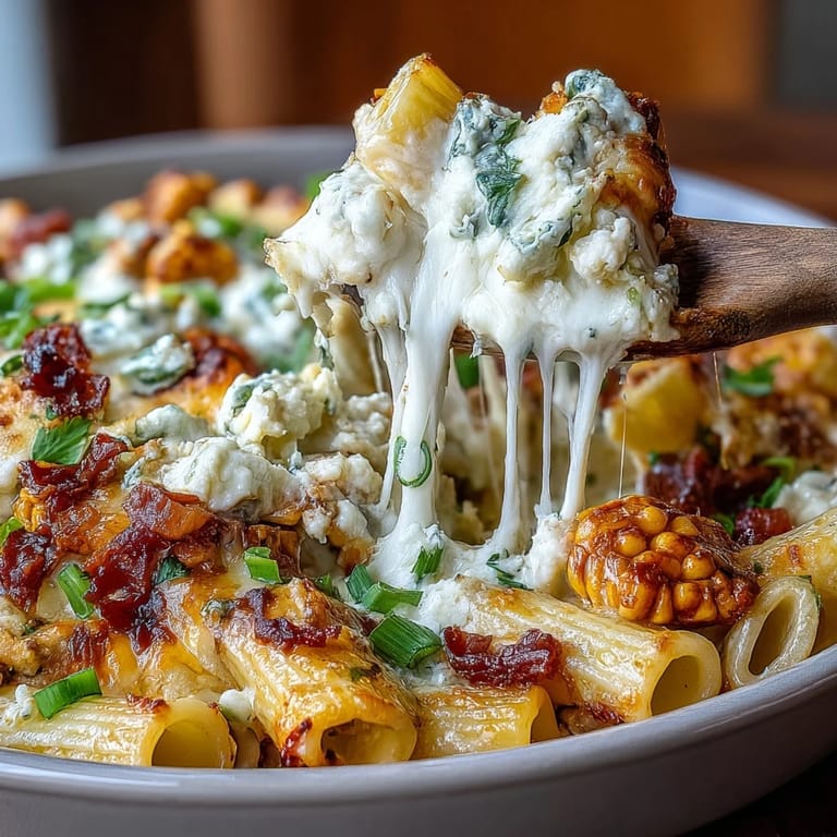 Delicious street corn pasta bake loaded with roasted corn, cheese, and flavor.
