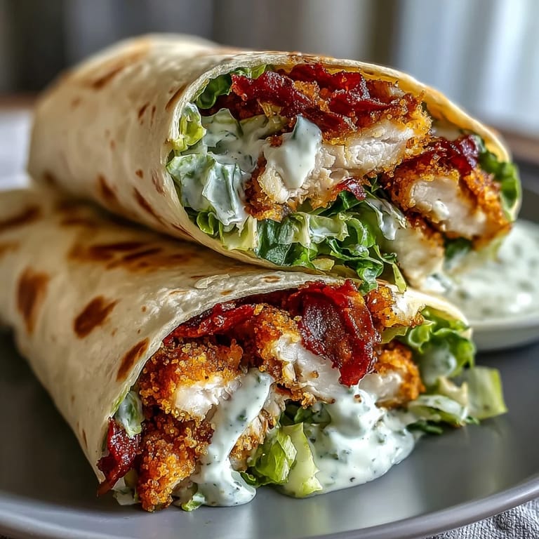 Close-up of a delicious chicken Caesar wrap with fresh lettuce and cheese.