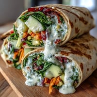 Colorful veggie wraps with lemon aioli, packed with fresh spinach, avocado, and crunchy vegetables for a healthy picnic meal.  