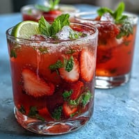 Vibrant strawberry mint mocktail pitcher with fresh fruit and herbs, perfect for spring gatherings.  
