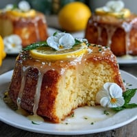 Moist lemon drizzle cake topped with tangy glaze and delicate edible flowers, perfect for Mothers Day celebrations and afternoon tea.