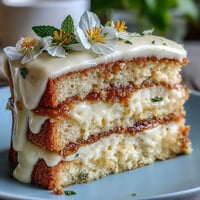 Lemon curd layer cake, bright with edible flowers, a perfect Mother's Day dessert.