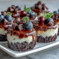 Decadent mini cheesecake bites with a rich Oreo crust presented beautifully.